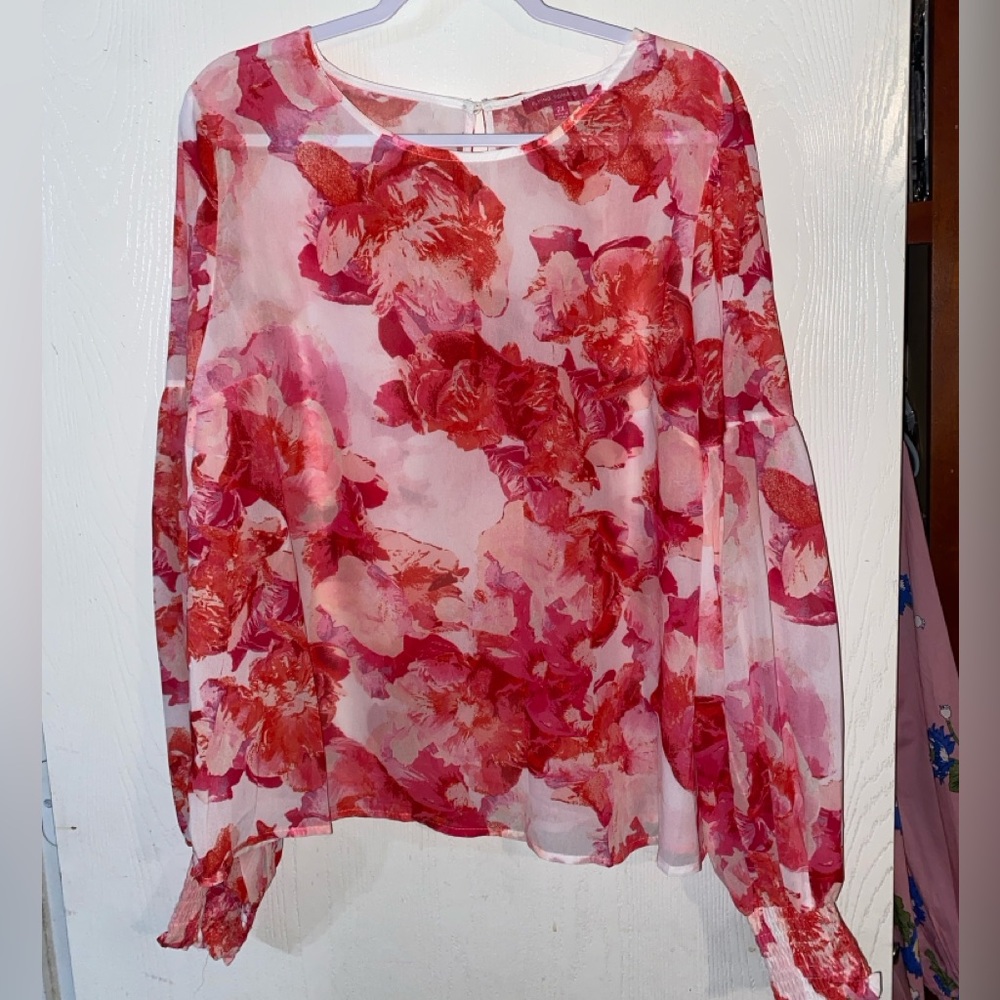 Flying Tomato 2XL Floral Blouse - Red and Pink